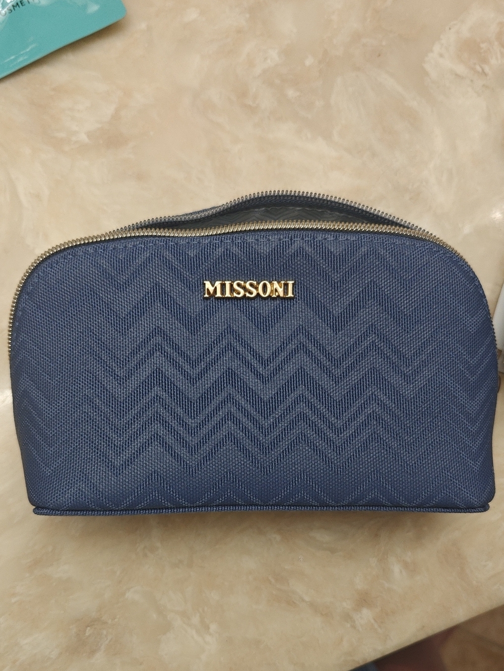 Missoni Blue Chevron Toiletry Pouch with Gold Logo